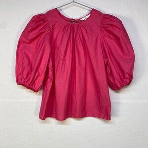 H&M bright pink back tie cotton top Extra-Small puff sleeves Barbiecore